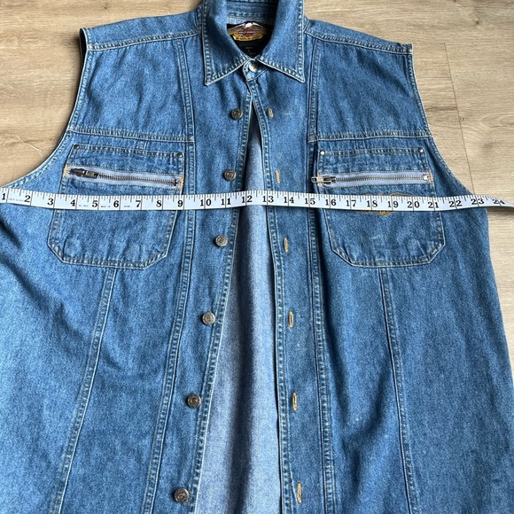 Vintage HARLEY Davidson Men's Genuine Denim Sleeveless Button Down Shirt SZ L - Picture 6 of 8